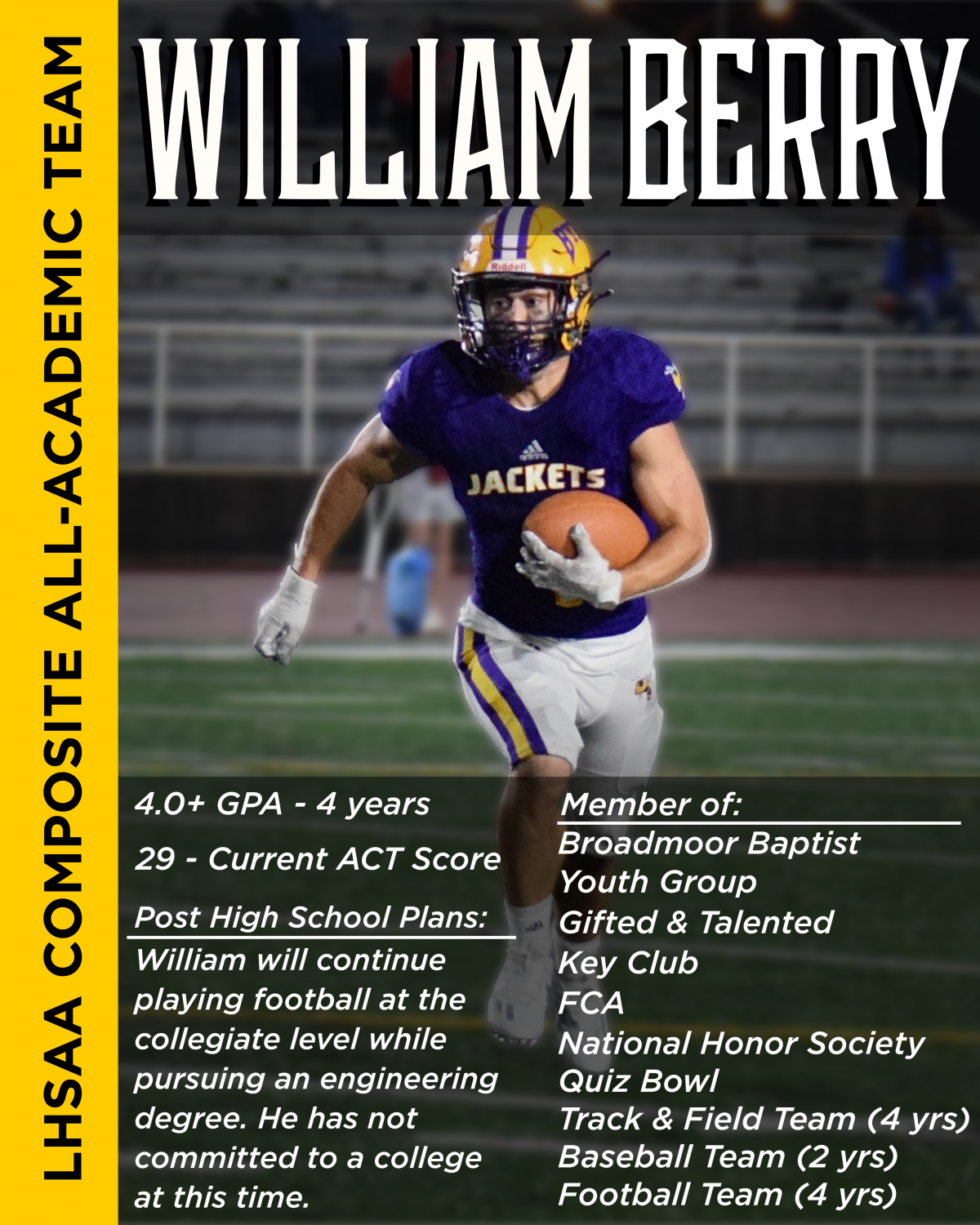 William Berry named to LHSAAs Composite All-Academic Team CE Byrd High School