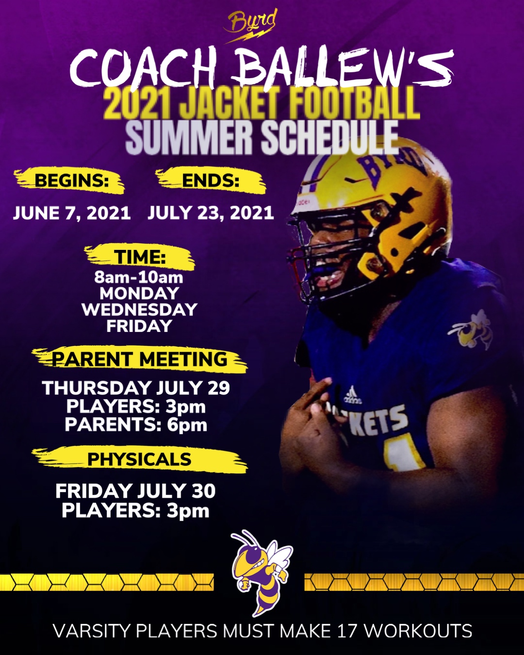 Attention All Varsity And Incoming Freshmen Football Players Ce Byrd High School 9689
