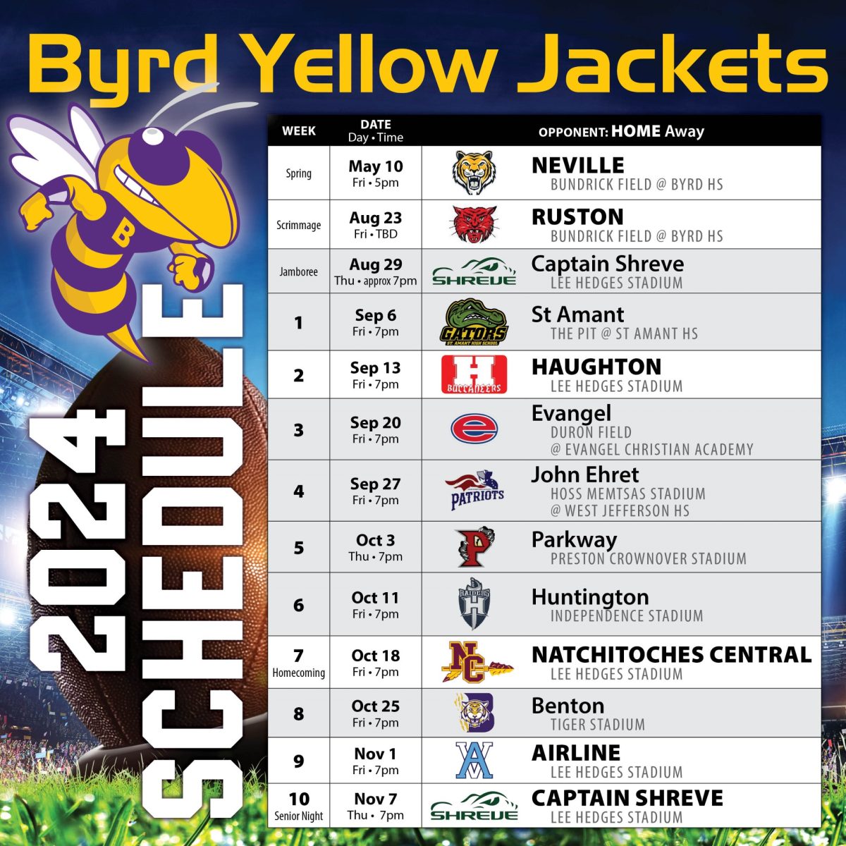 Byrd Yellow Jackets 2024 Football Schedule Ce Byrd High School 0053