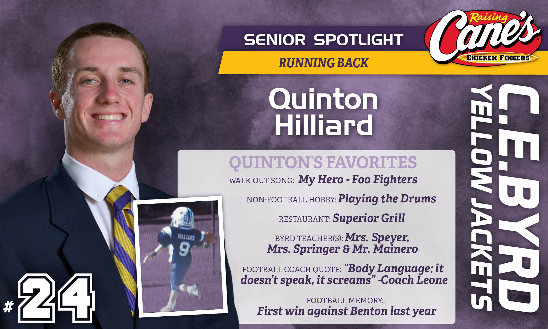 Featured image for “Raising Cane’s Senior Spotlight #15 – Quinton Hilliard”