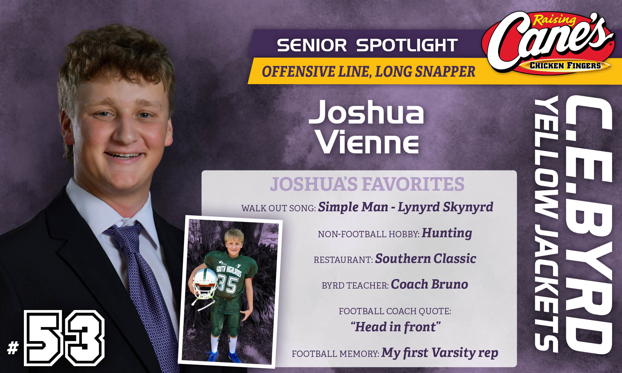 Featured image for “Raising Cane’s Senior Spotlight #26 – Joshua Vienne”