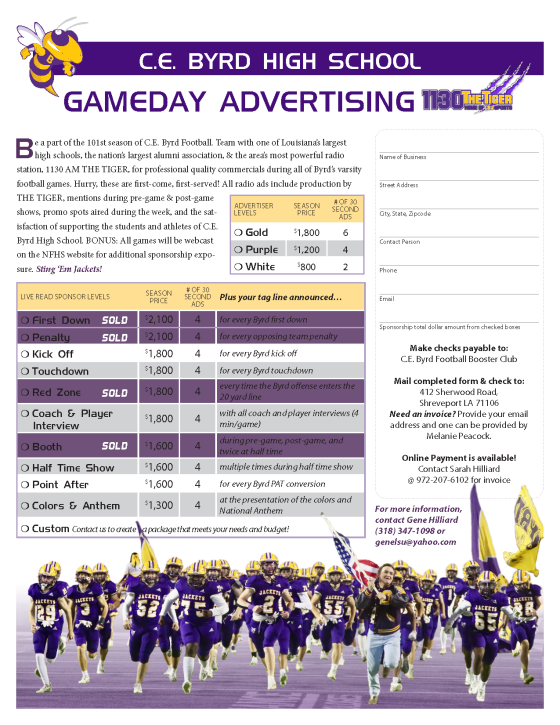 Limited Radio Sponsorships and On-Field Advertising are still available!