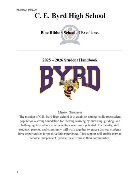 C. E. Byrd Student Handbook 2025-2026