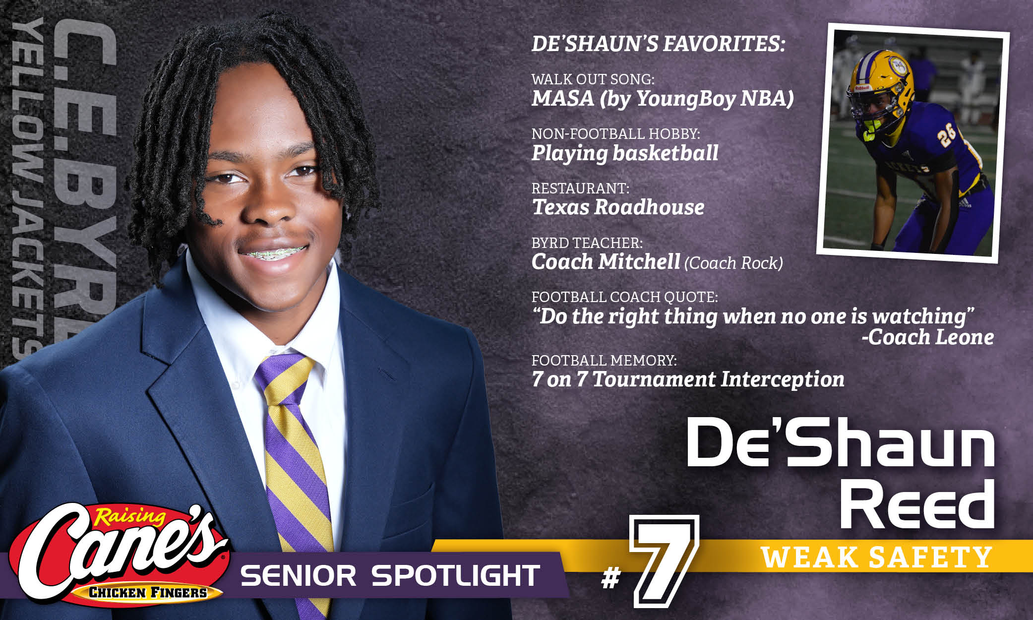 Featured image for “Raising Cane’s Senior Spotlight – No. 7 De’Shaun Reed”