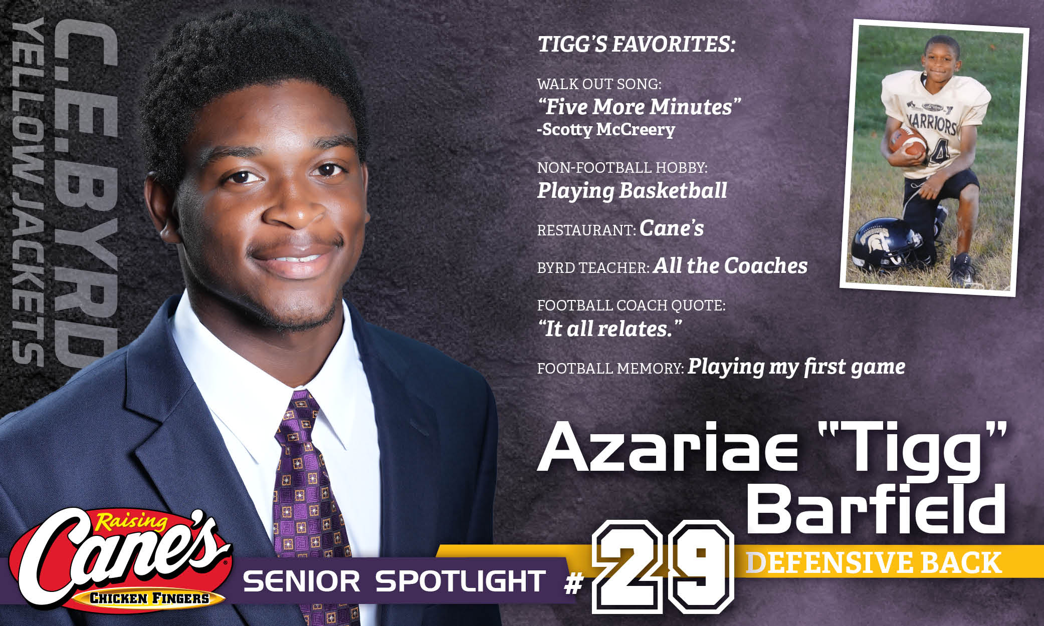Featured image for “Raising Cane’s Senior Spotlight – No. 29 Azariae Barfield”