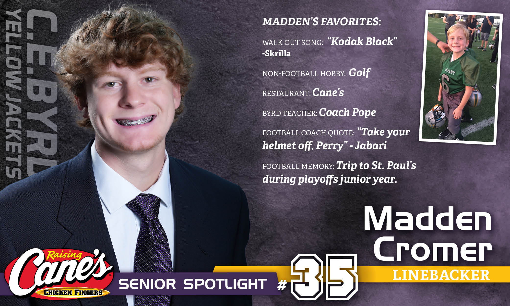 Featured image for “Raising Cane’s Senior Spotlight – No. 35 Madden Cromer”