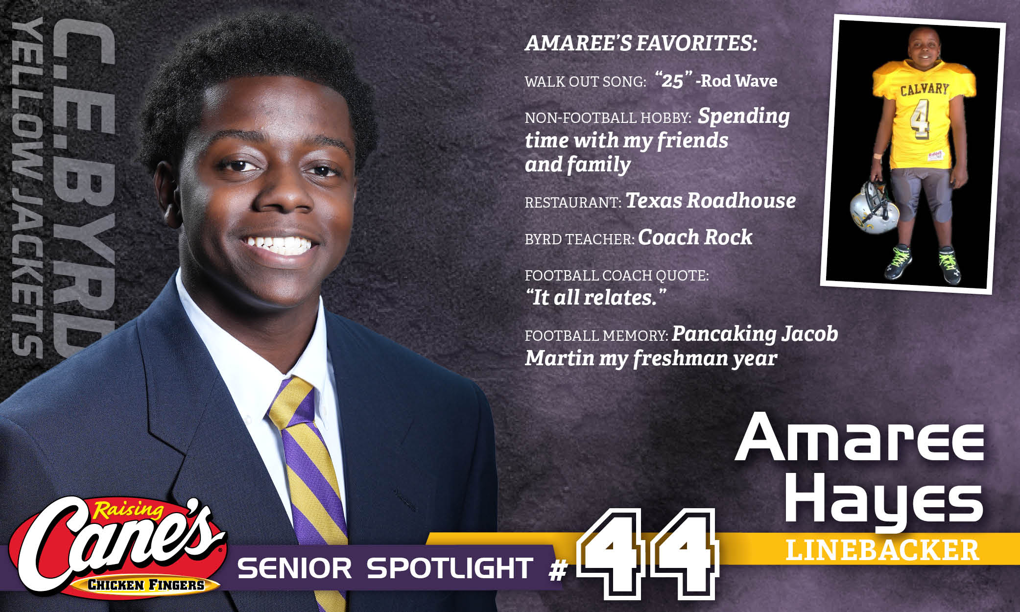 Featured image for “Raising Cane’s Senior Spotlight – No. 44 Amaree Hayes”