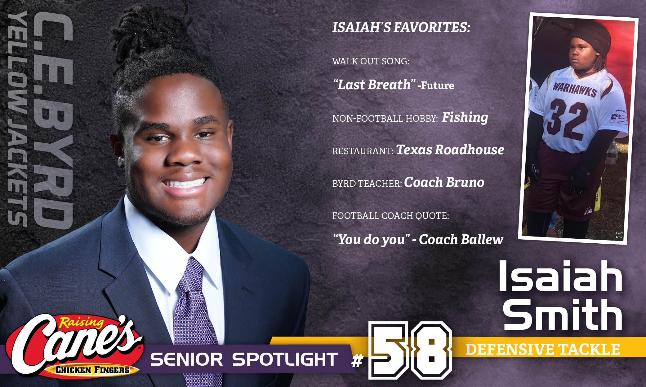Featured image for “Raising Cane’s Senior Spotlight – No. 58 Isaiah Smith”