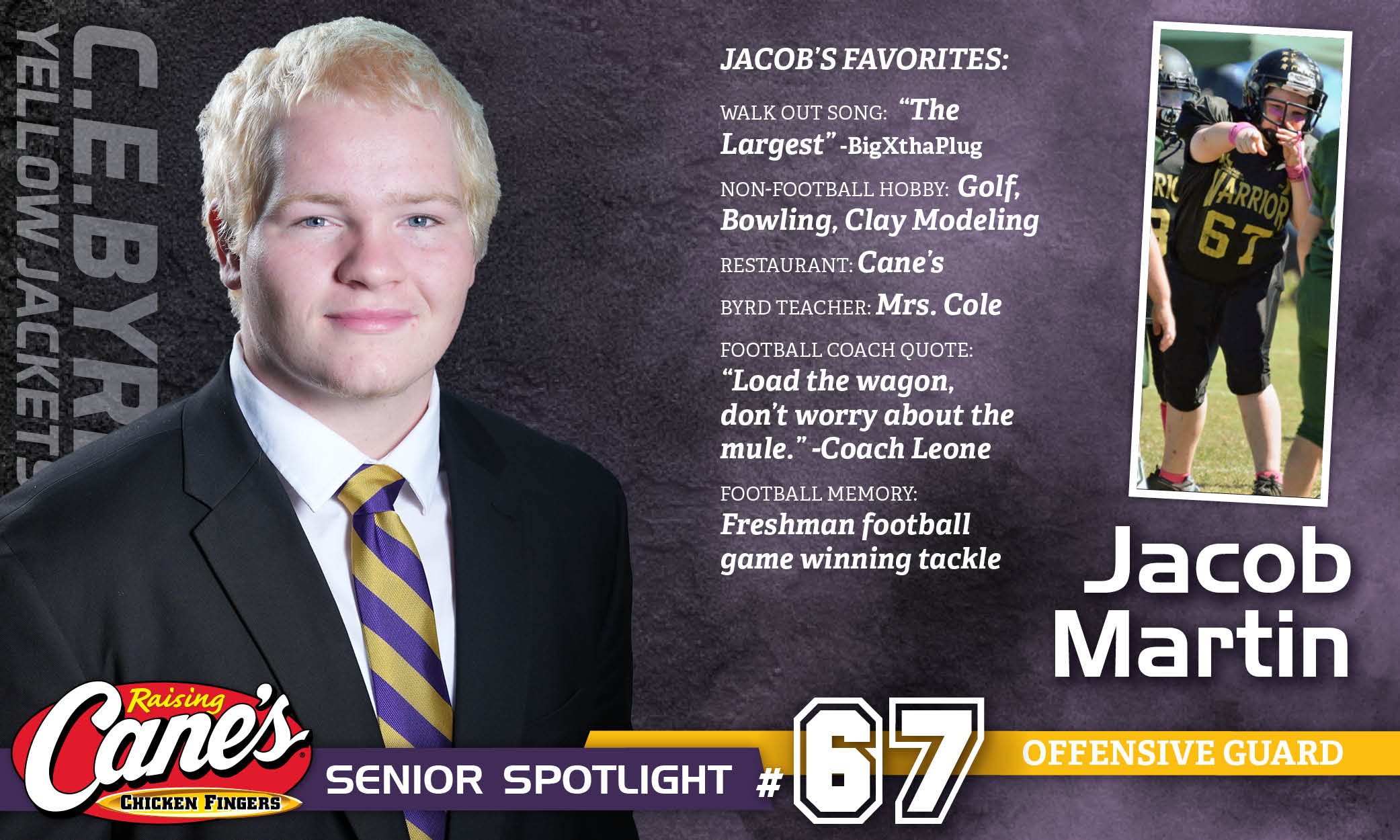Featured image for “Raising Cane’s Senior Spotlight – No. 67 Jacob Martin”