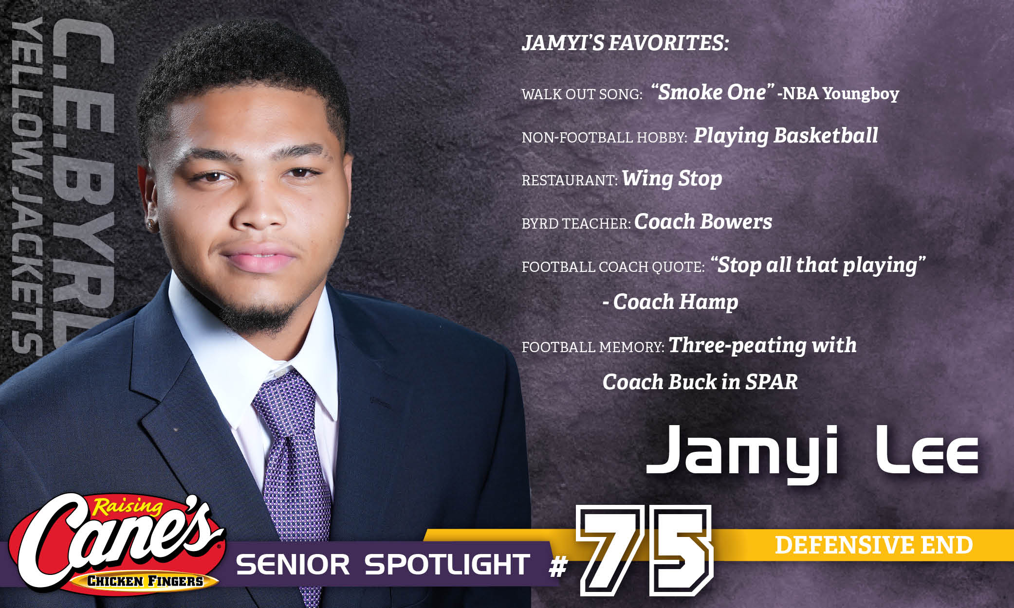 Featured image for “Raising Cane’s Senior Spotlight – No. 75 Jamyi Lee”