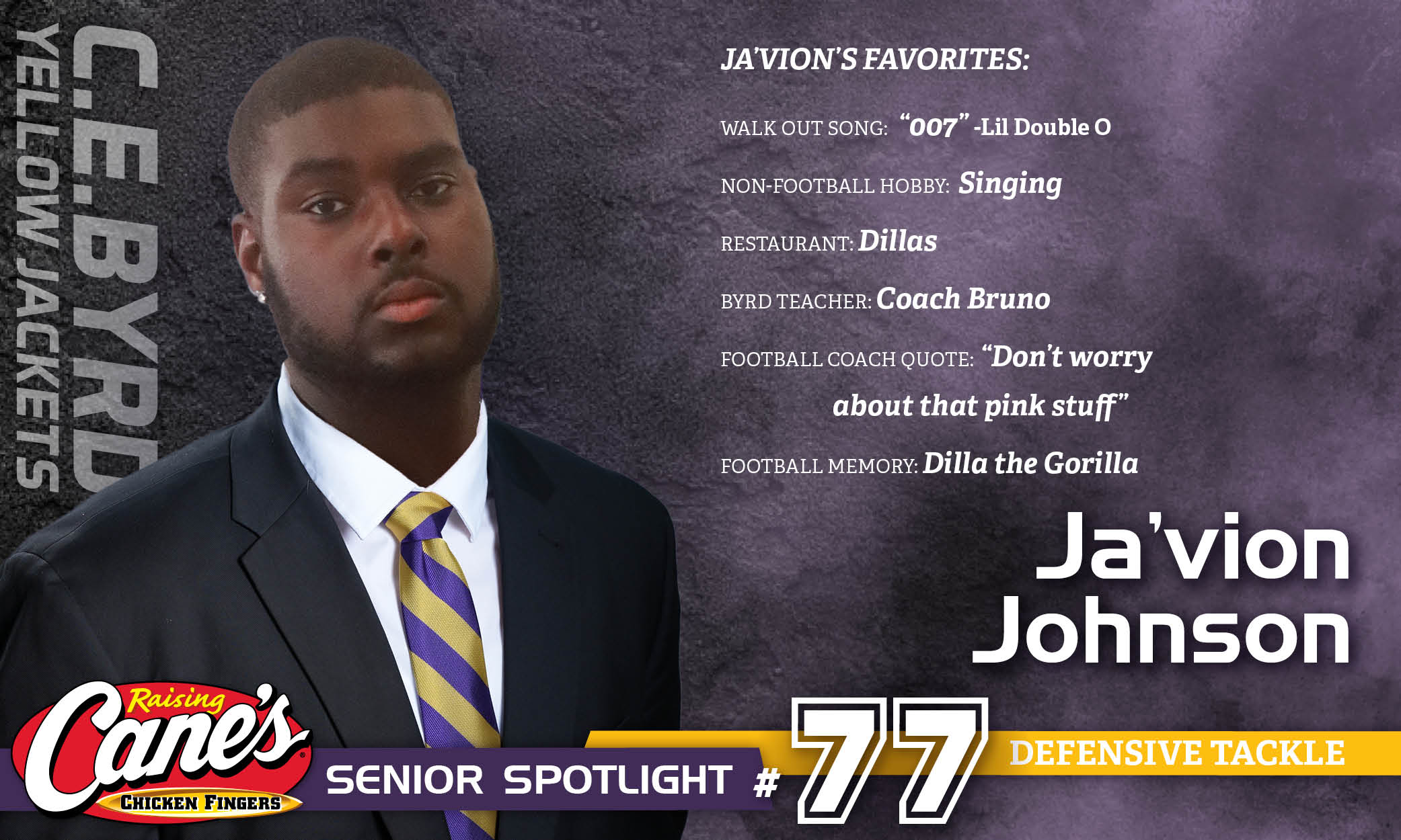 Featured image for “Raising Cane’s Senior Spotlight – No. 77 Ja’vion Johnson”