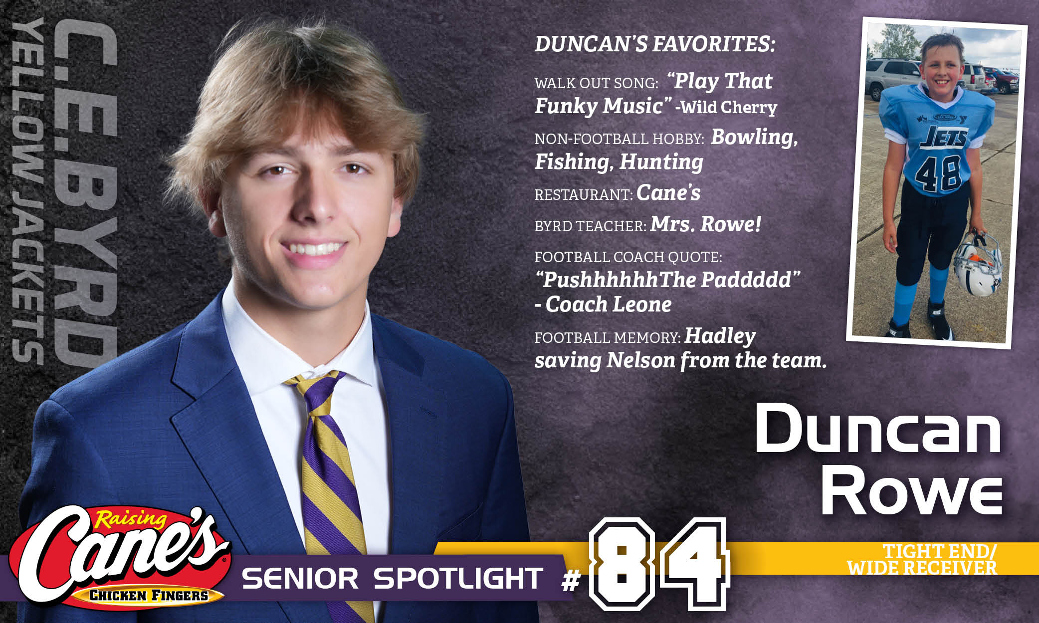 Featured image for “Raising Cane’s Senior Spotlight – No. 84 Duncan Rowe”