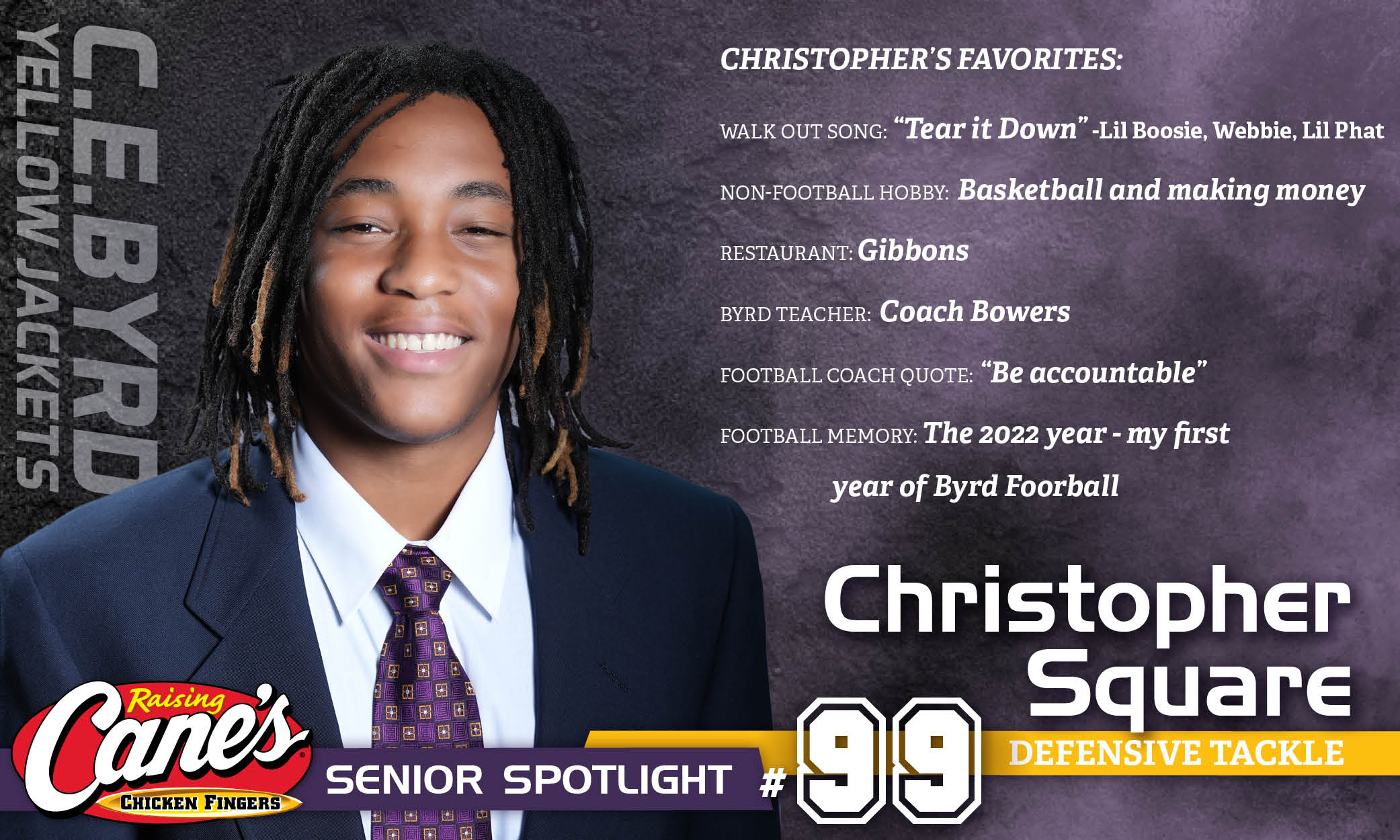 Featured image for “Raising Cane’s Senior Spotlight – No. 99 Christopher Square”